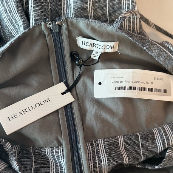 Heartloom Ariana Jumpsuit Size M Gray/White Stripes Linen Cotton Blend NWT - Picture 10 of 10
